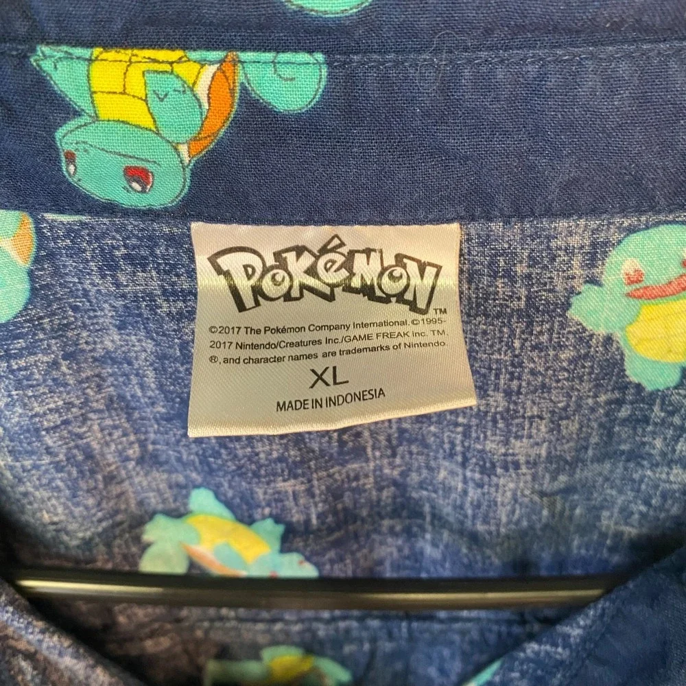 Pokemon Squirtle All Over Print Button Up Shirt XL Navy Blue